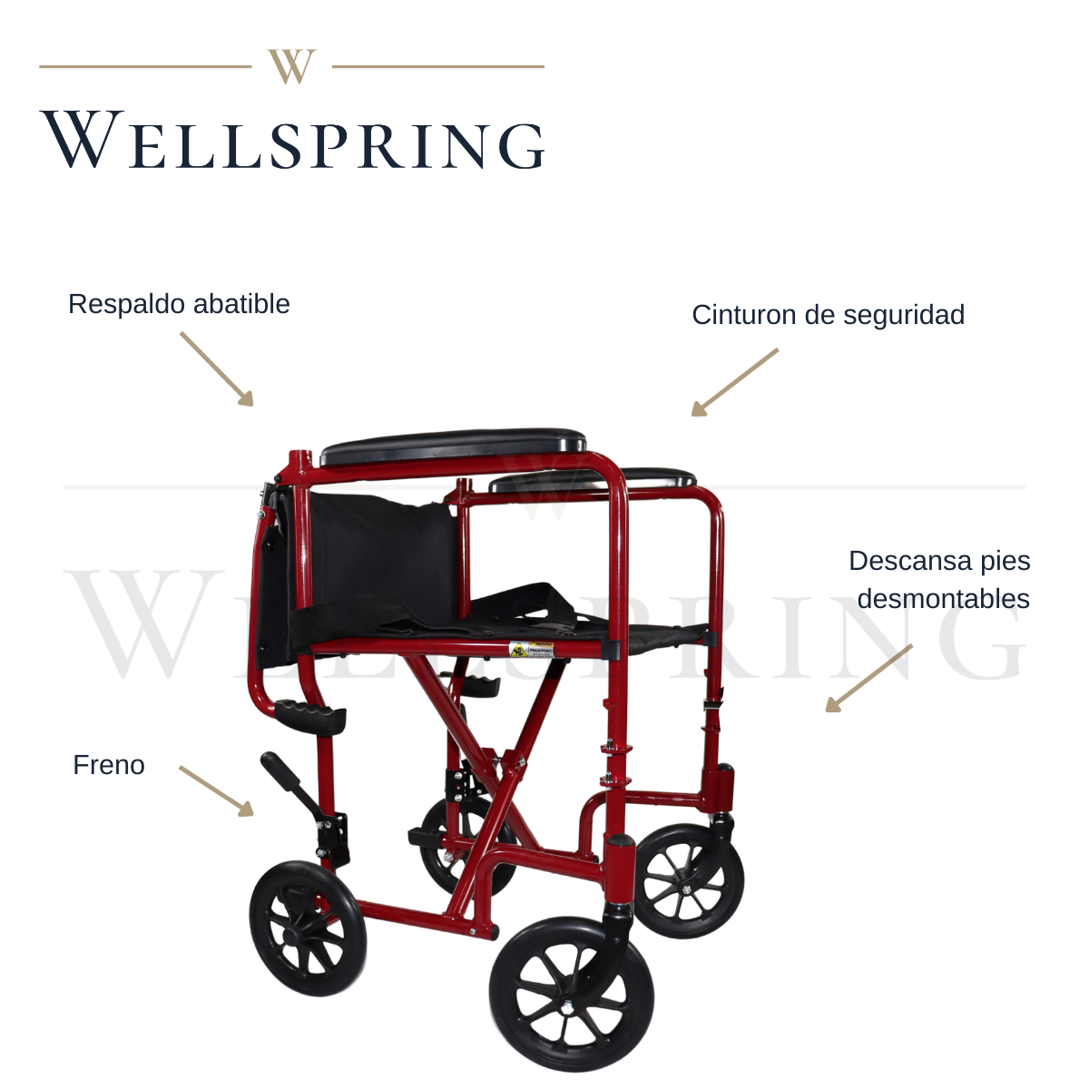 Silla de ruedas de traslado super ligera de aluminio