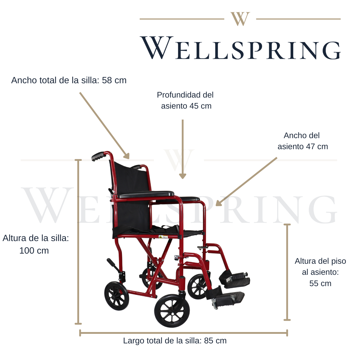 Silla de ruedas de traslado super ligera de aluminio