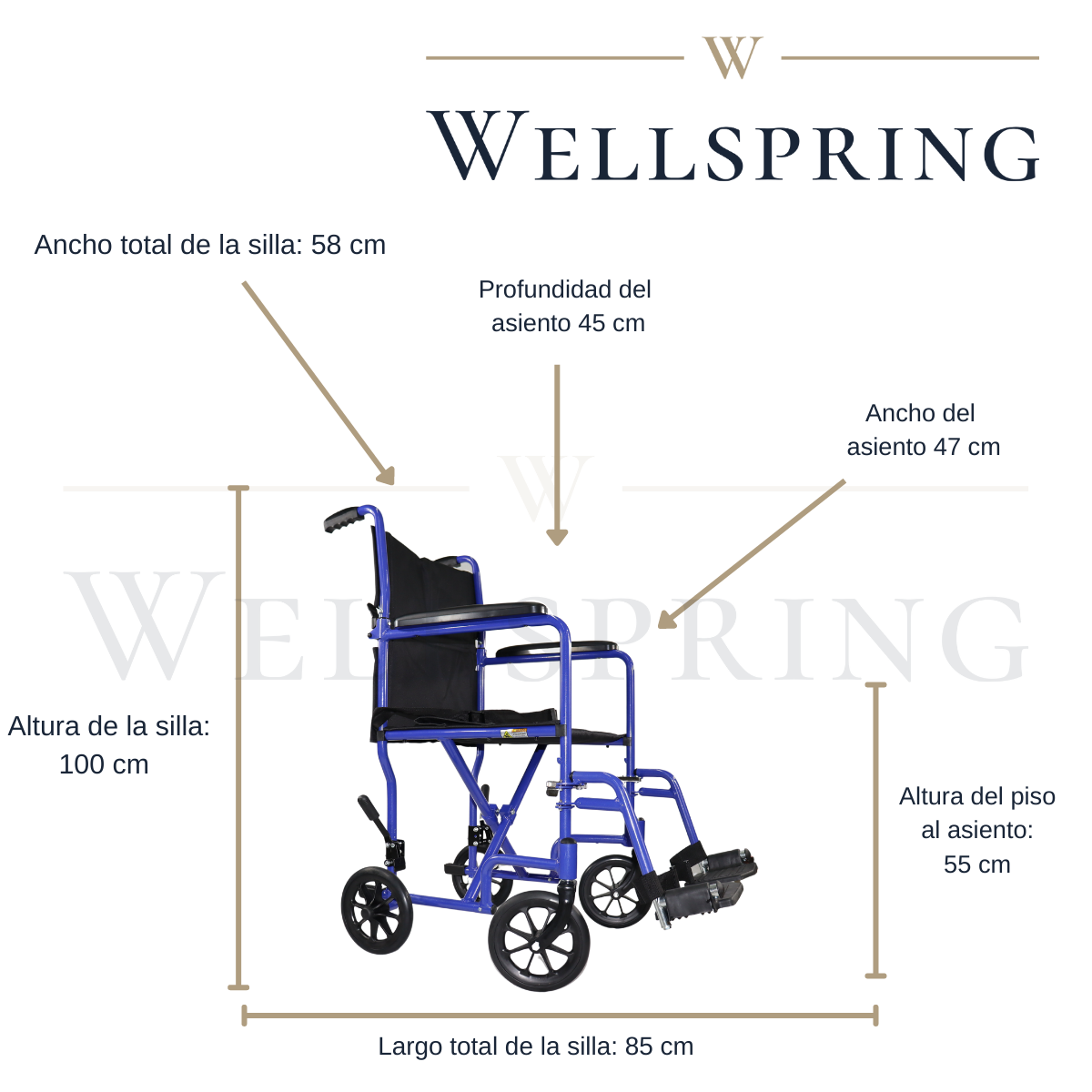 Silla de ruedas de traslado super ligera de aluminio