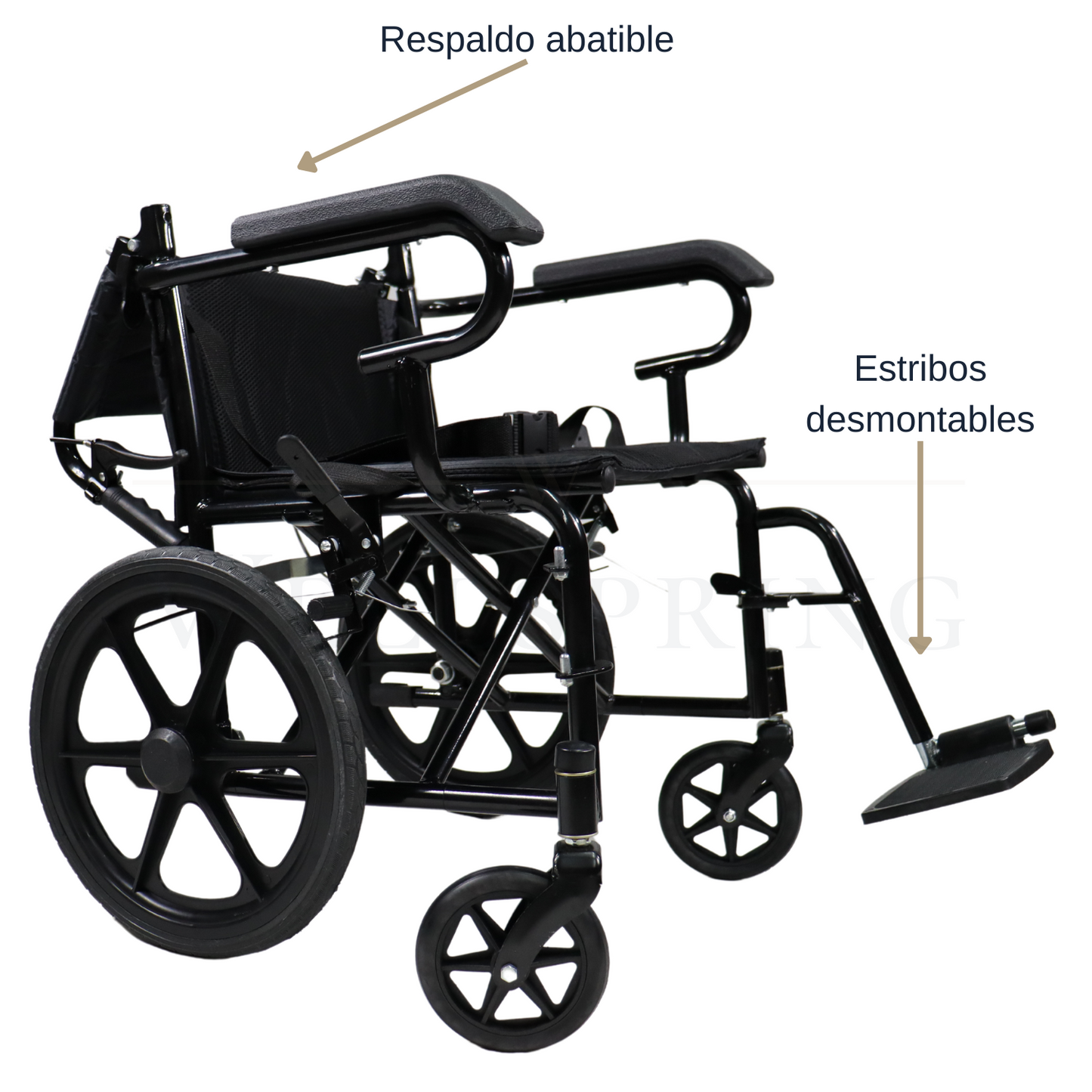 Silla de ruedas de traslado ligera básica con freno