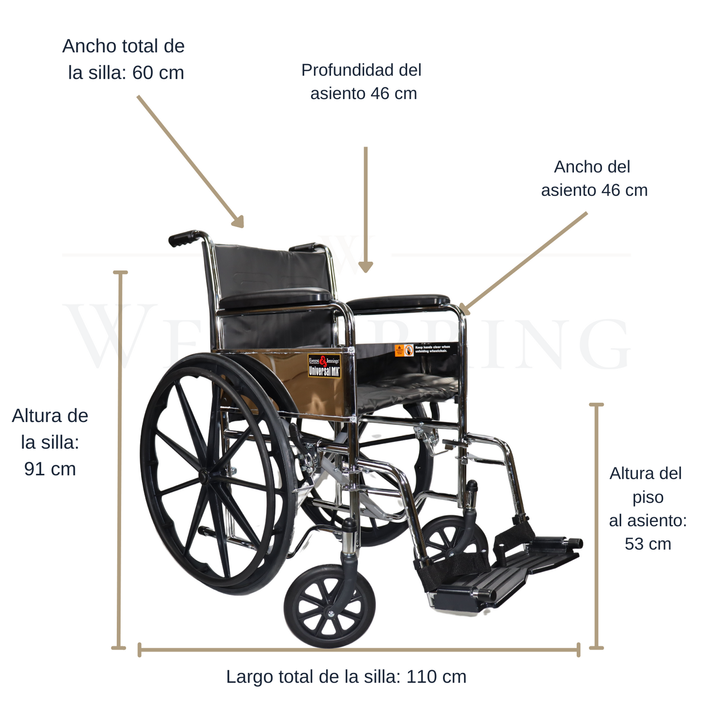 Silla de Ruedas Everest & Jennings Cromada UNIVERSAL MX Estribo Desmontable, Descansa Brazos Fijo