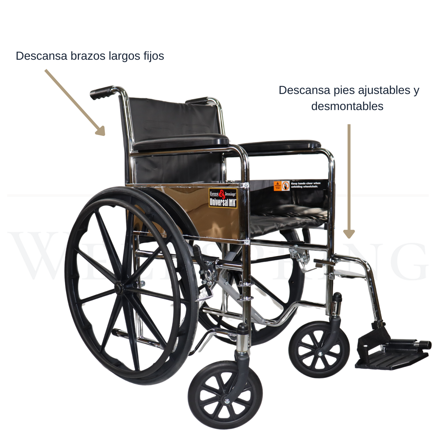 Silla de Ruedas Everest & Jennings Cromada UNIVERSAL MX Estribo Desmontable, Descansa Brazos Fijo