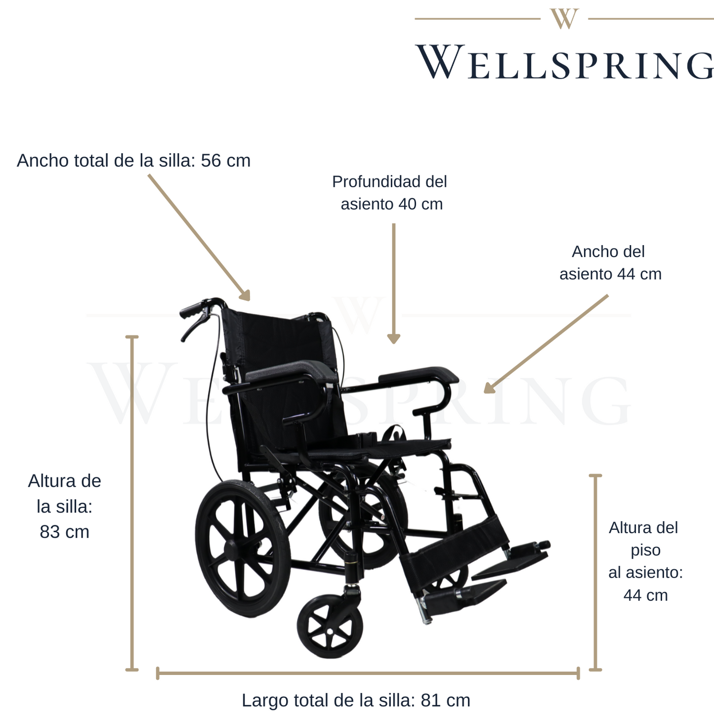 Silla de ruedas de traslado ligera básica con freno