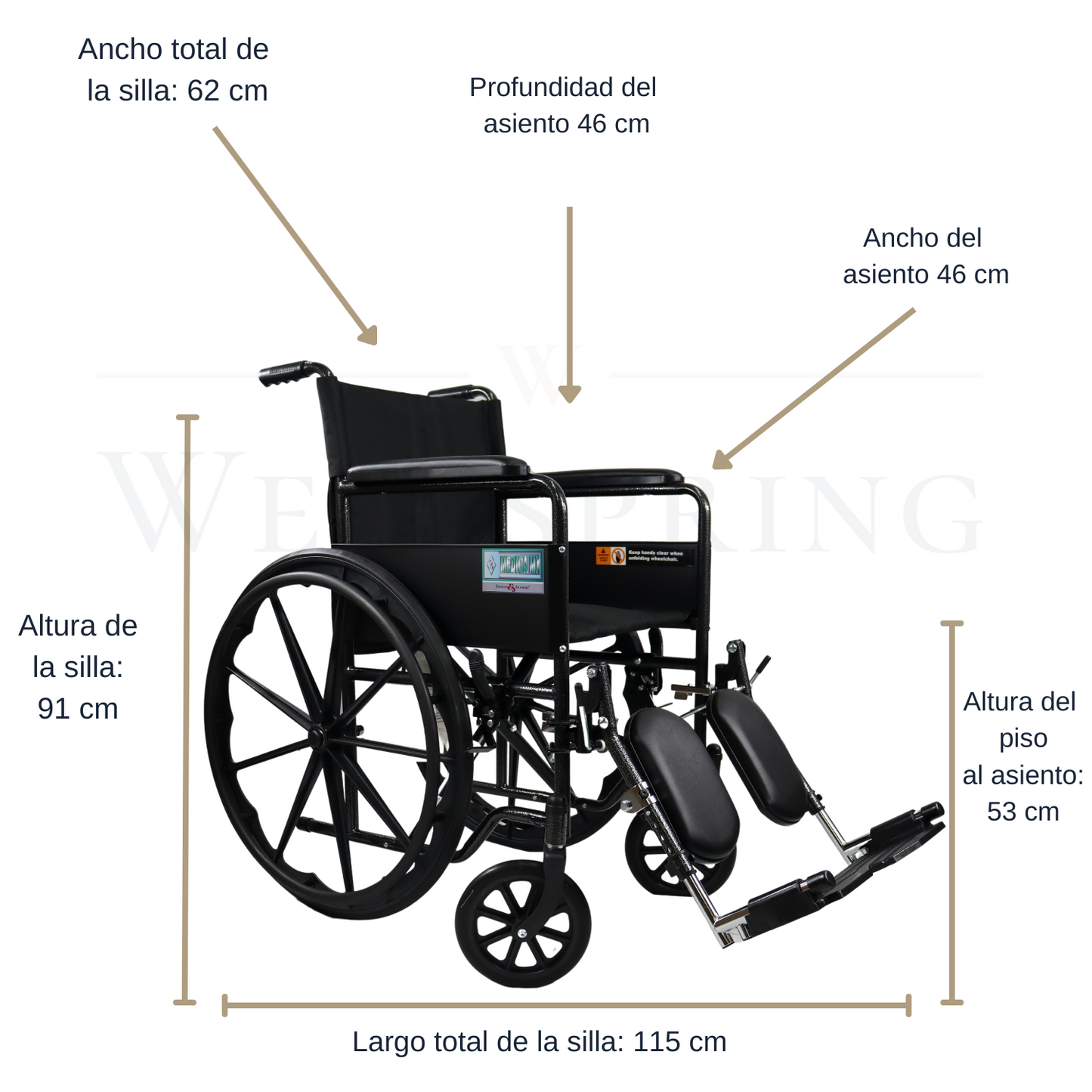 Silla De Ruedas Premium Con Eleva Piernas Everest & Jennings, MEDICA MX Color Gris Jaspeado