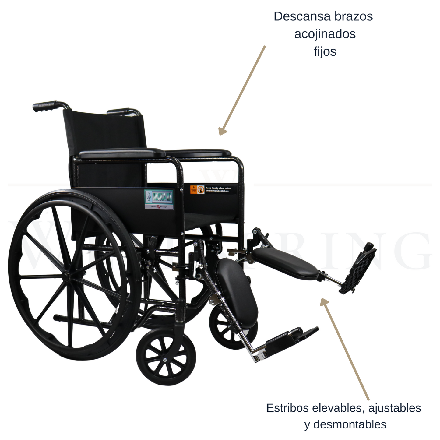Silla De Ruedas Premium Con Eleva Piernas Everest & Jennings, MEDICA MX Color Gris Jaspeado