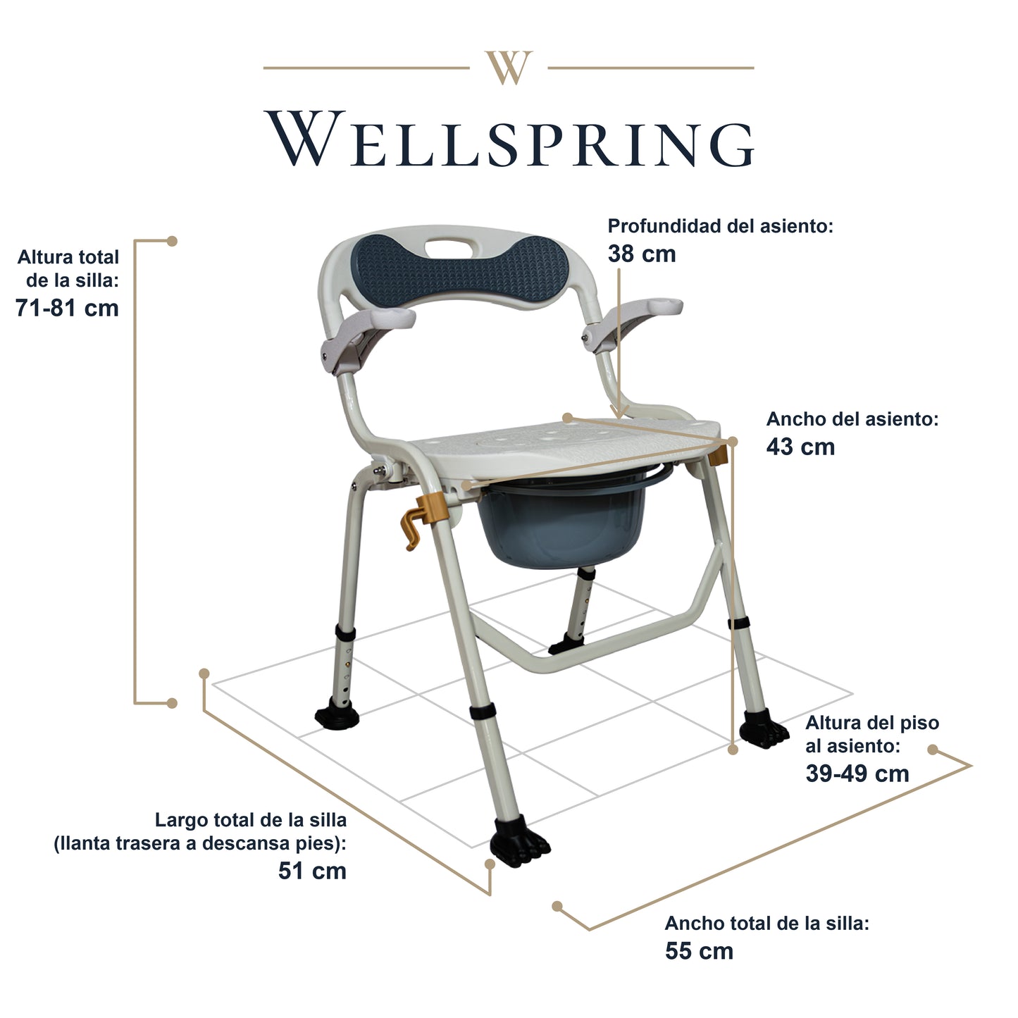 Silla Cómodo 3 En 1 Pagable Para Baño Y Ducha, Aumento De Wc