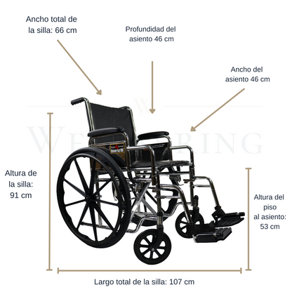 Silla De Ruedas Ortopedica De Lujo Plegable Everest & Jennings Cromada, Estribo Desmontable, Descansa Brazos Desmontable