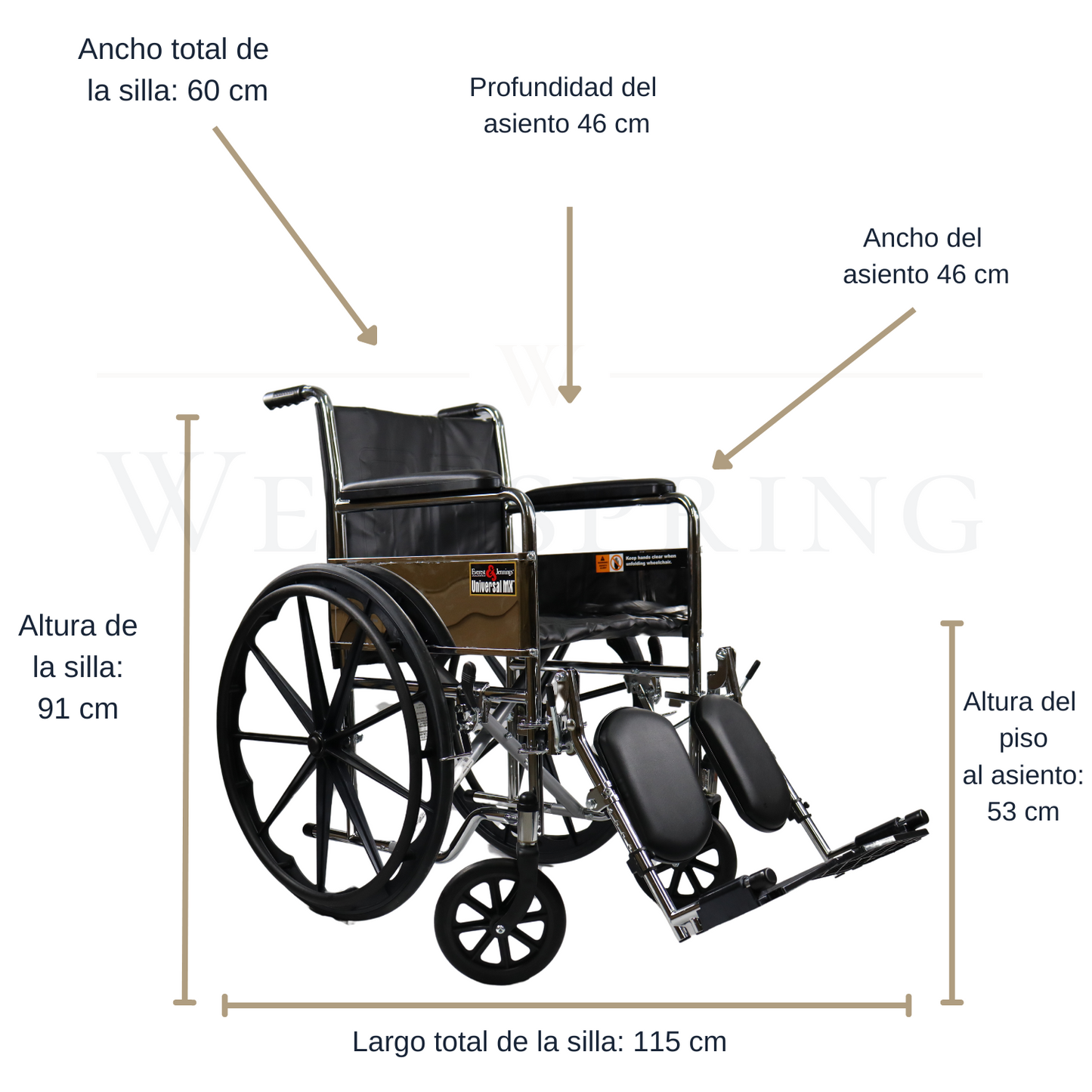 Silla De Ruedas Cromada Con Eleva Piernas Everest & Jennings UNIVERSAL MX, Descansa Brazos Fijo