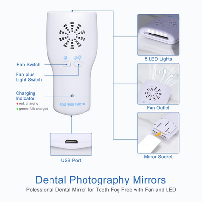 Kit De 4 Espejos Intraorales Dentales Con Luz Led Ventilador