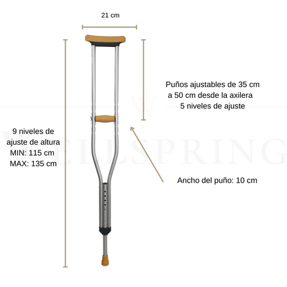 Muletas Axilares Ajustables Aluminio Reforzado Gomas Premium