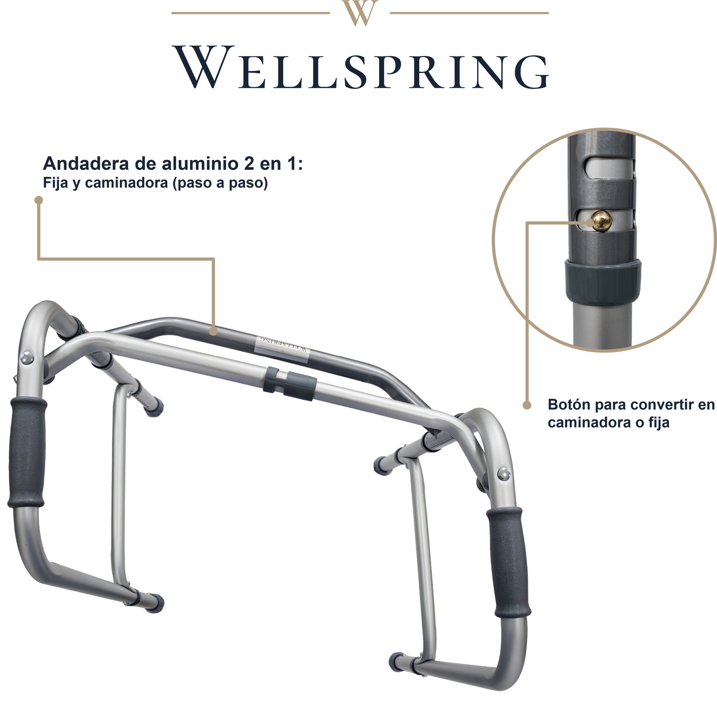 Andadera de Aluminio Plegable Ligera Altura Ajustable Dos Funciones