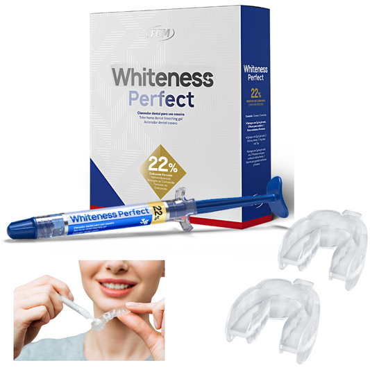 Blanqueamiento Dental Casero Whiteness Perfect al 22% marca FGM con 2 guardas termoformables CAVEX Boil & Bite (Copia)