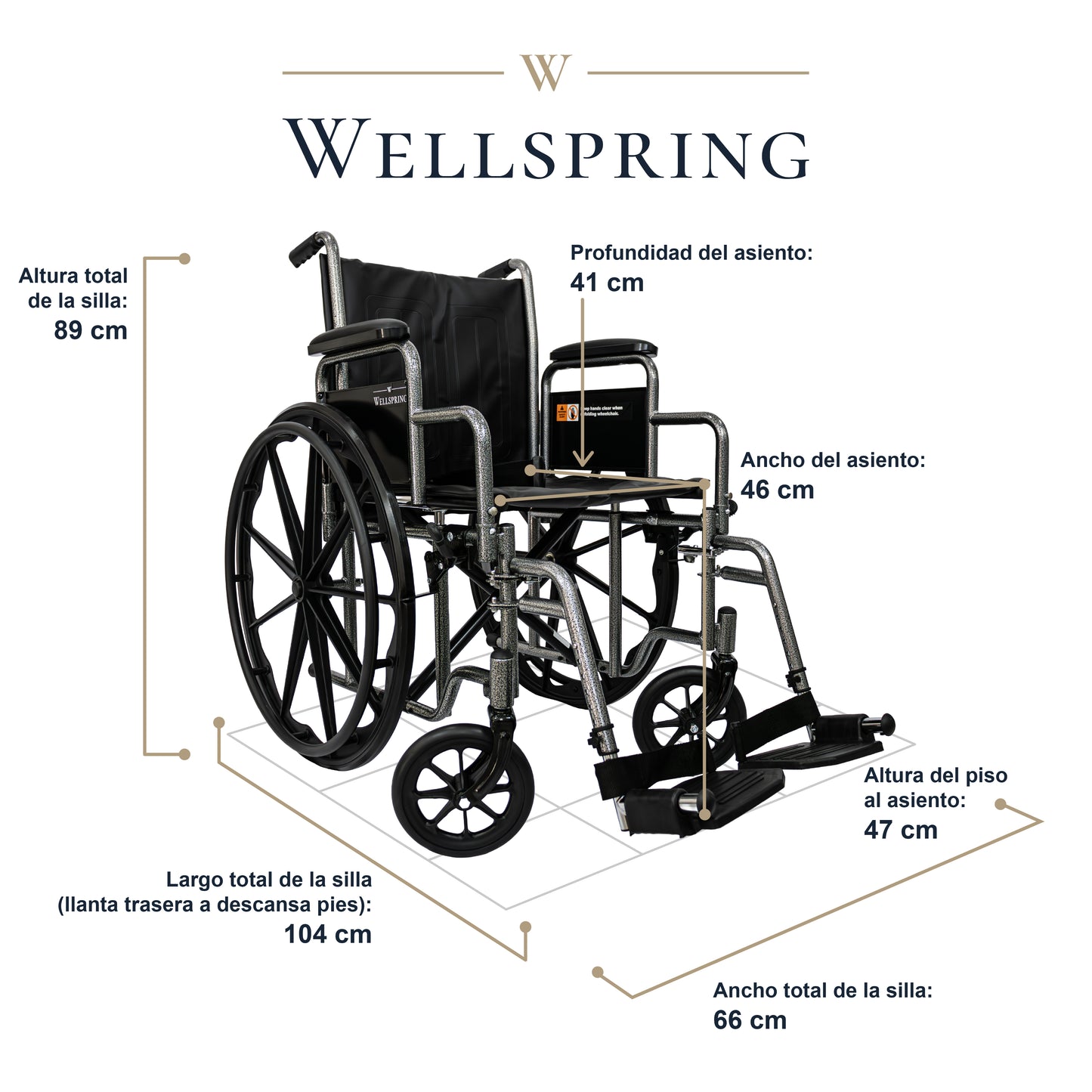 Silla De Ruedas Premium Marca Wellspring, Estribo y Descansa brazos Desmontables