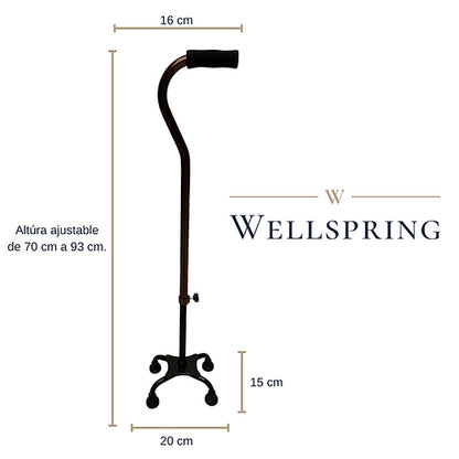 Bastón 4 Apoyos Ajustable Aluminio Ortopedico Café